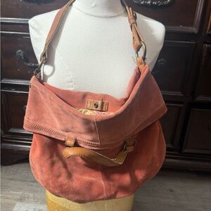 Lucky Brand Brown Suede Shoulder Bag with Gold Clasp vintage leather